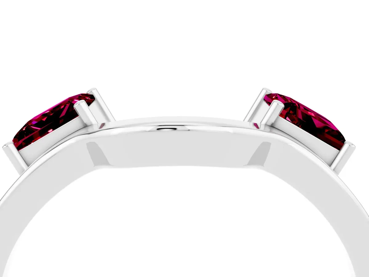 Princess Cut Garnet Two-Stone Open Band Ring with Four-Prong Setting Silver