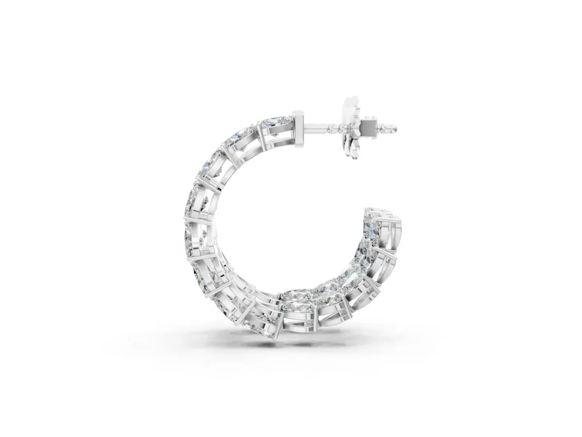 Heart Diamond Huggie Hoop Earrings Platinum
