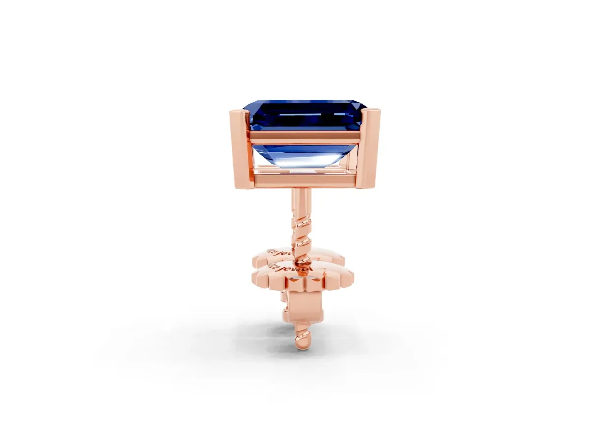 Emerald Cut Blue Sapphire Stud Earrings Rose gold