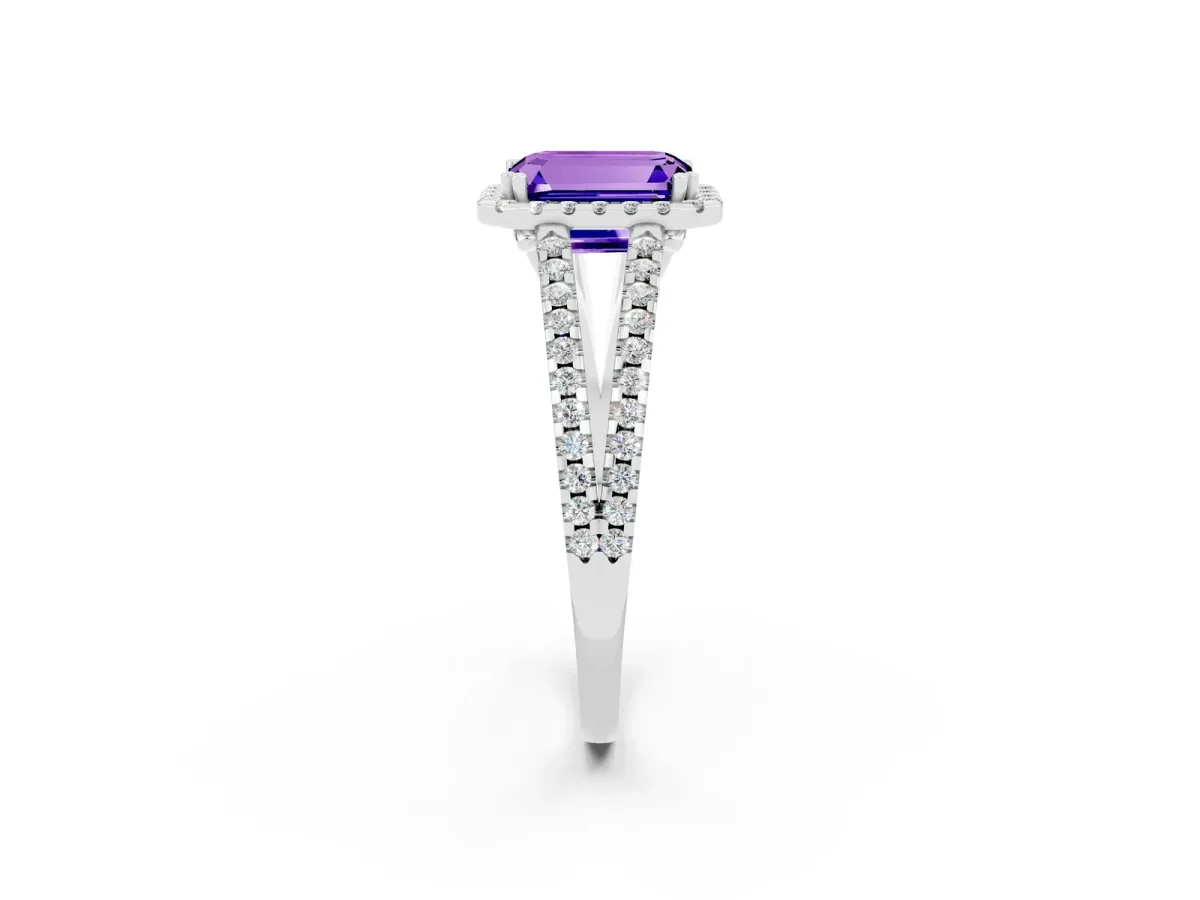 Emerald Cut Tanzanite Halo Split Shank Engagement Ring Platinum