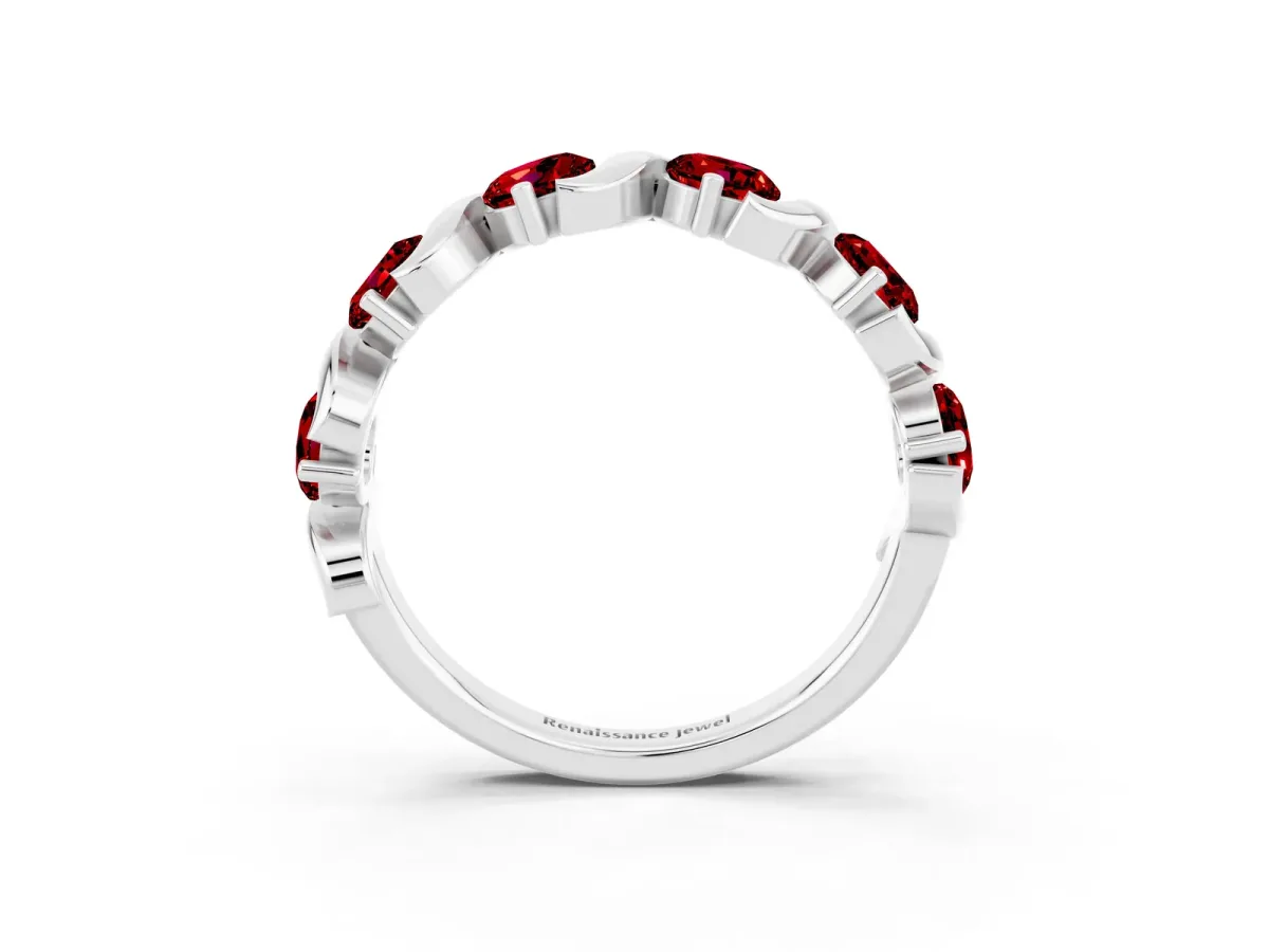 Six-Stone Round Ruby Wave Band with Shared Prong Setting Silver