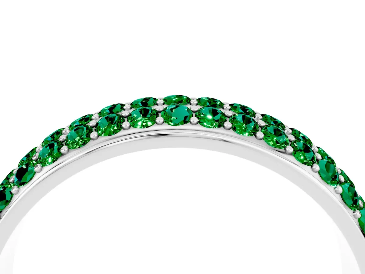 Three-Row Round Emerald Eternity Band with Shared Prong Setting Silver