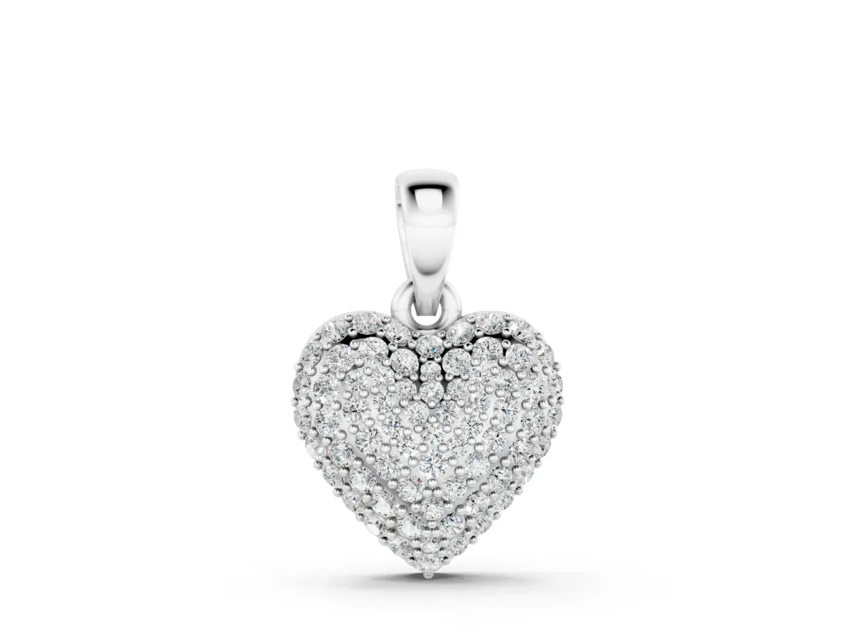 Heart Diamond Pendant with Pavé Setting Silver