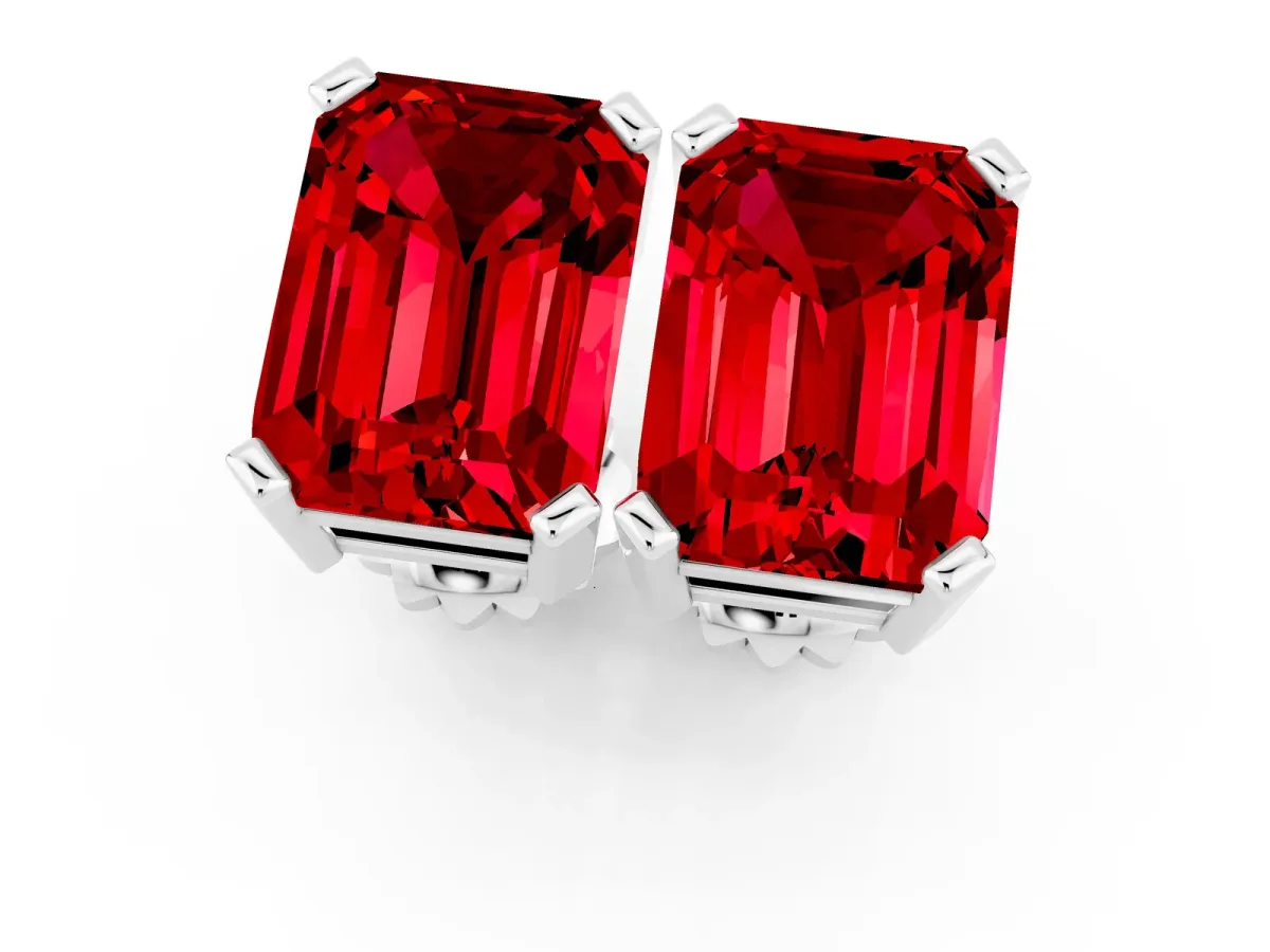 Emerald Cut Ruby Stud Earrings Platinum