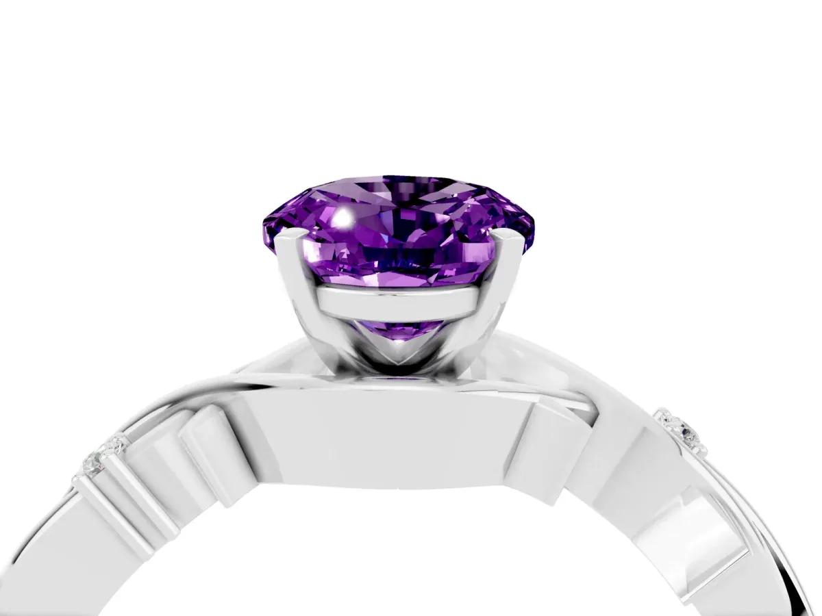 Oval Cut Amethyst Solitaire Ring with Twisted Band and Prong Setting Platinum
