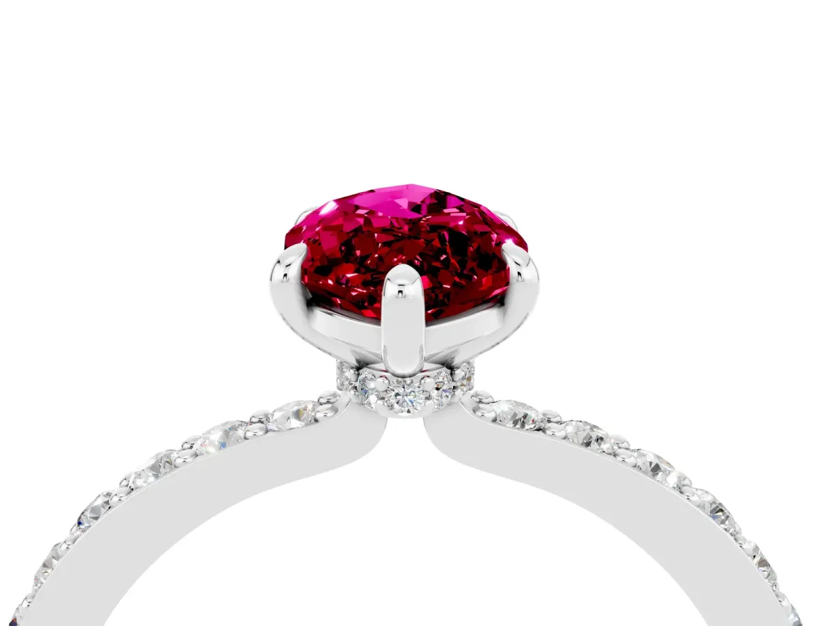 Marquise Cut Garnet Solitaire Engagement Ring with Pavé Band and Four-Prong Setting Silver