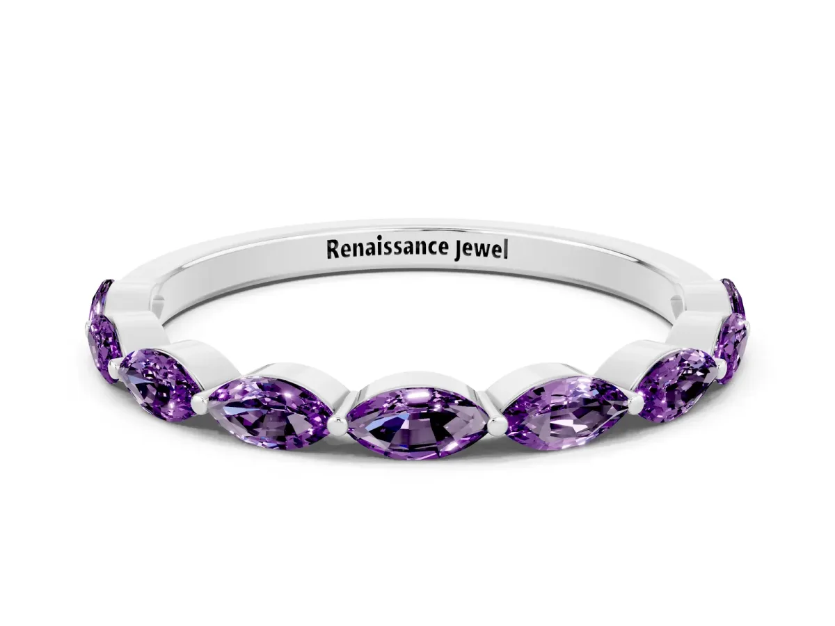 Marquise Amethyst Half Eternity Band with Prong Setting Silver