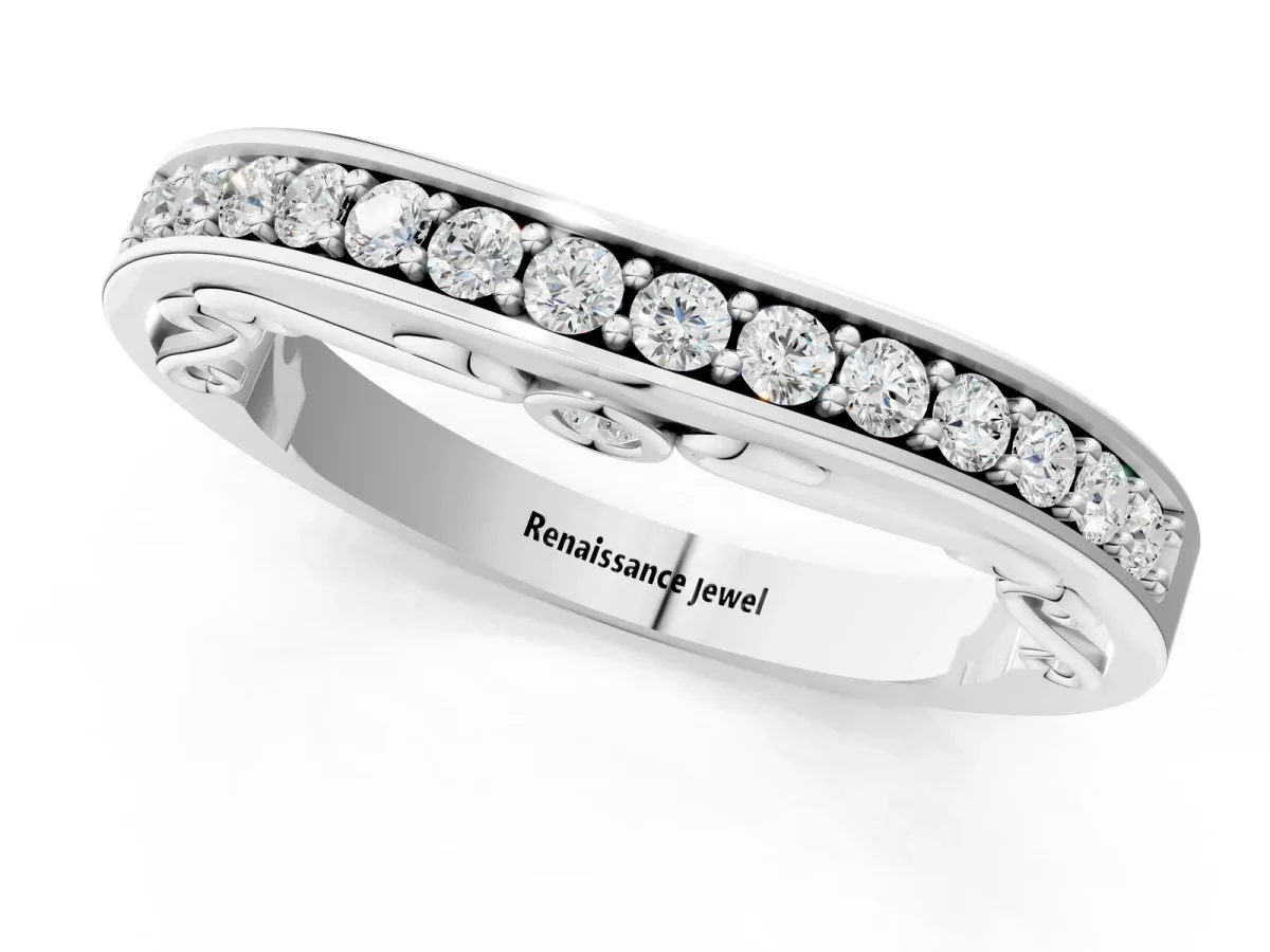 Channel Set Round Diamond Contoured Band Silver