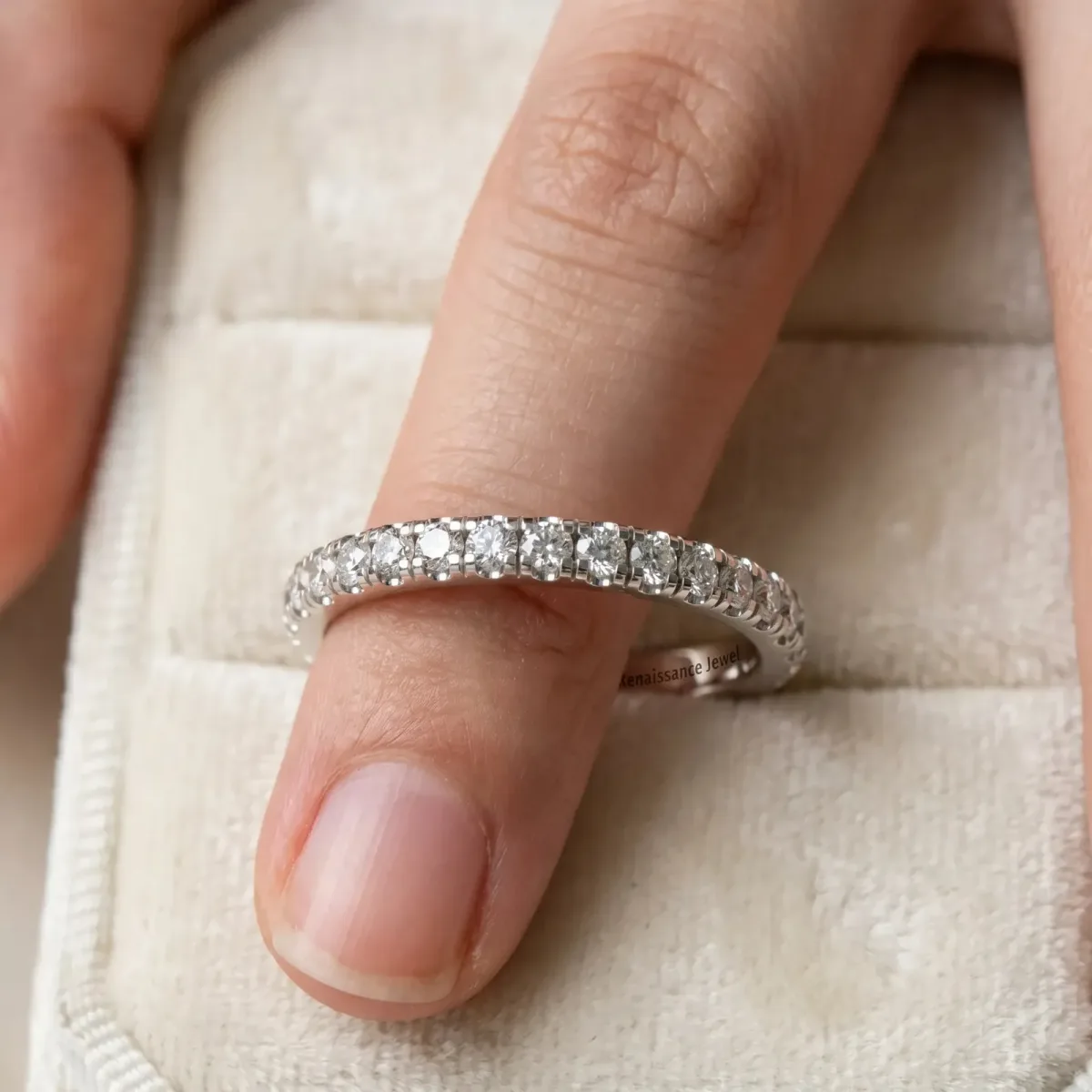 Pavé Round Diamond Half Eternity Band with Shared Prong Setting Platinum