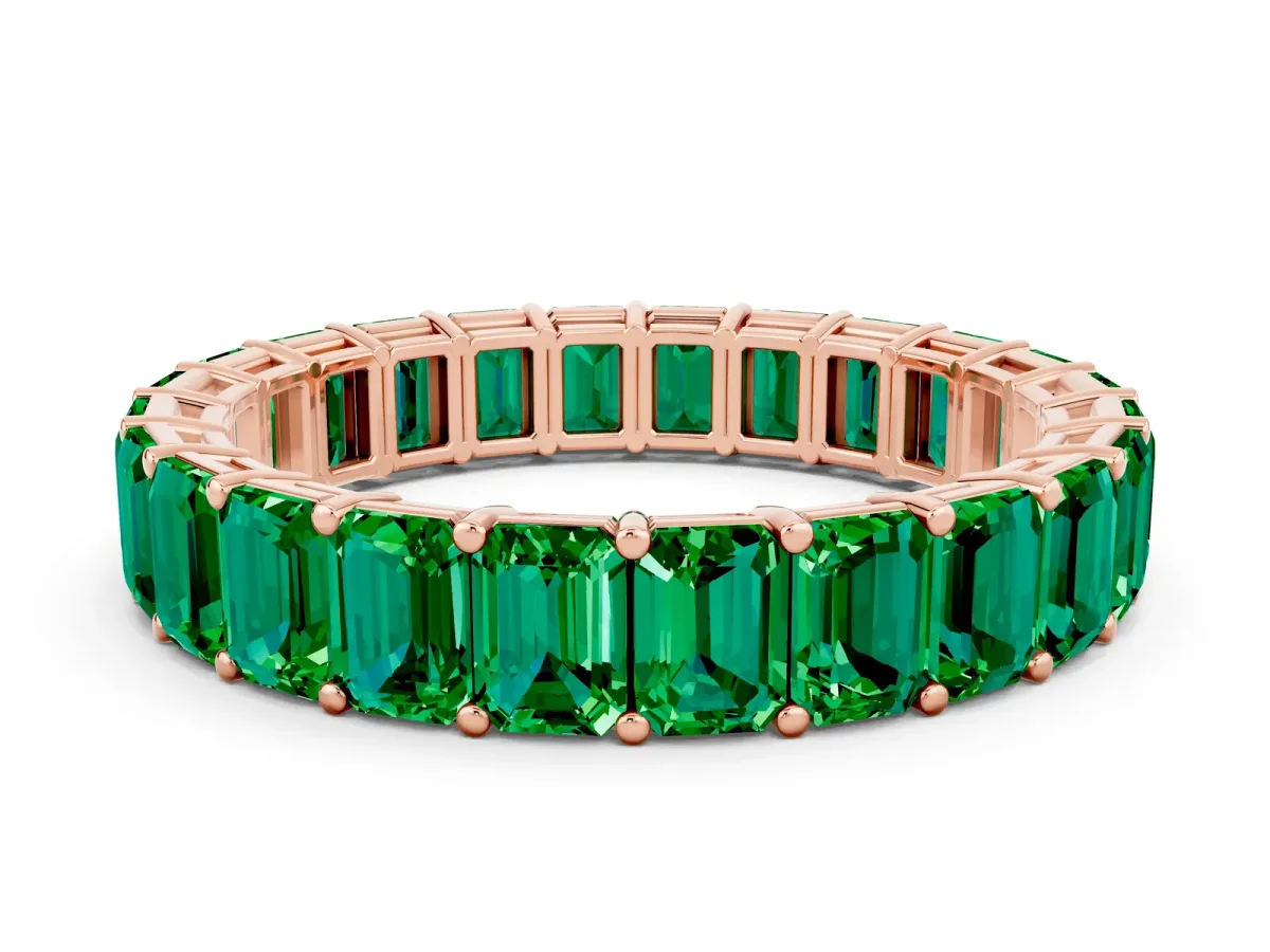 Emerald Cut Emerald Eternity Band with Shared Prong Setting Rose gold