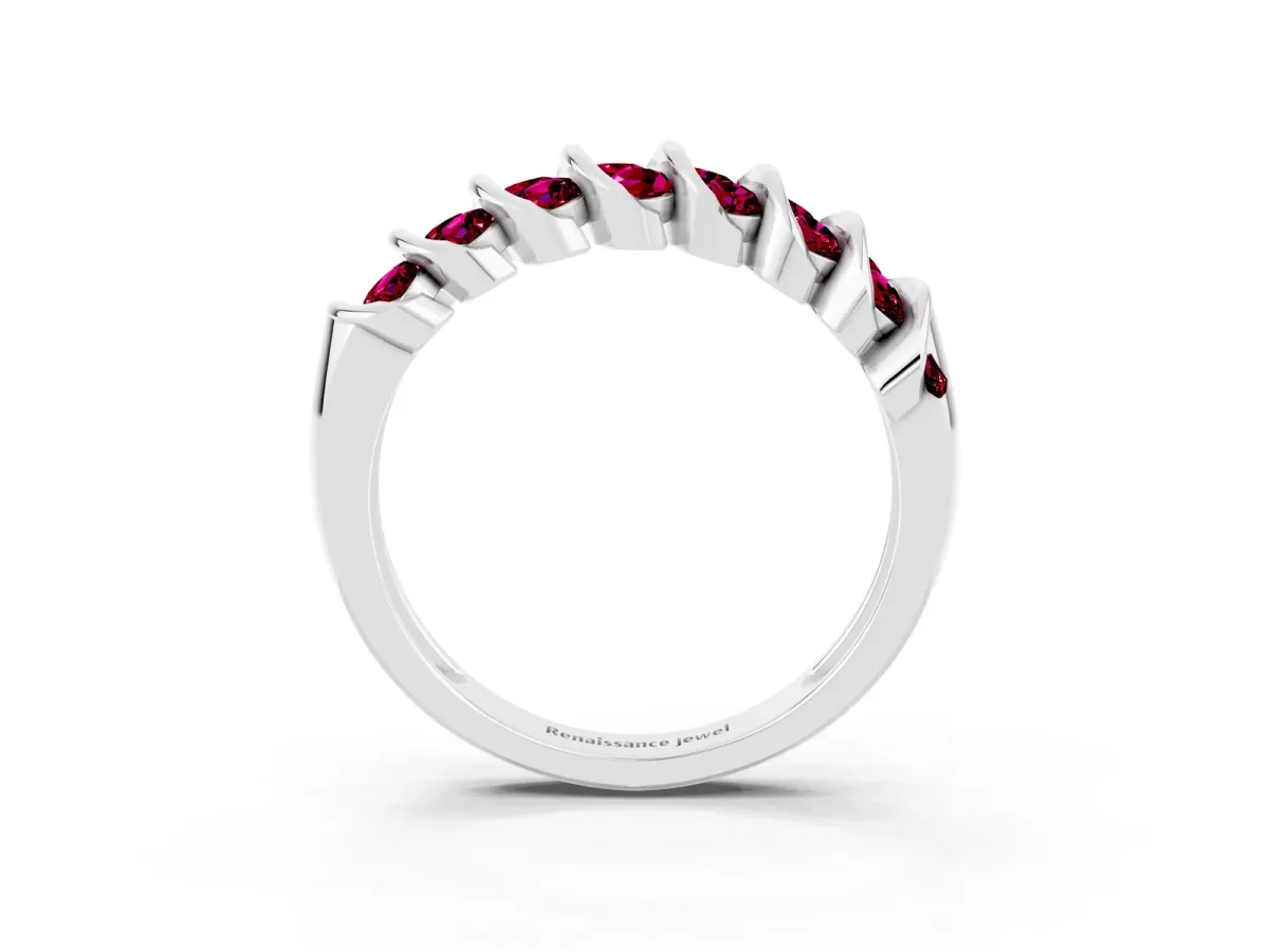 Channel Set Round Garnet Multi-Row Band Platinum