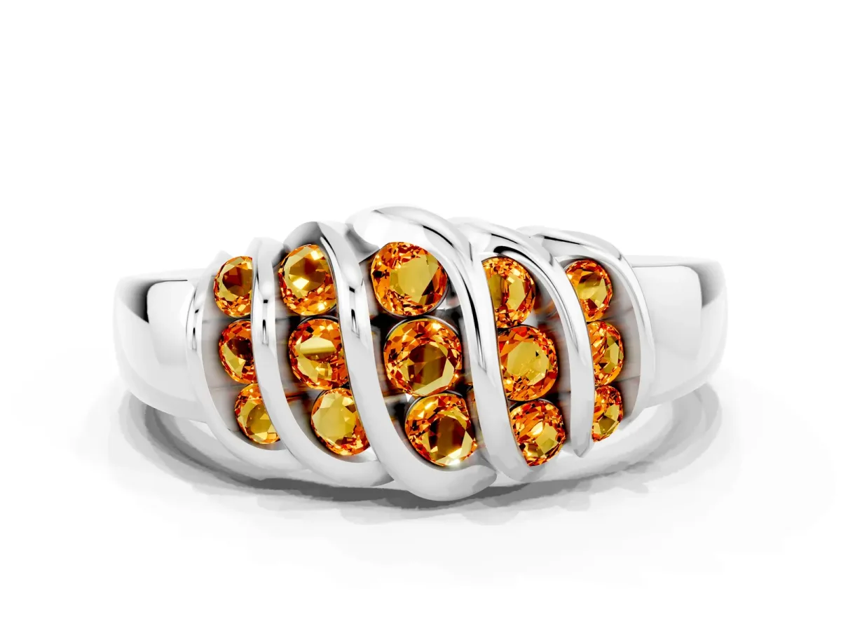 Round Citrine Multi-Row Crossover Band Platinum