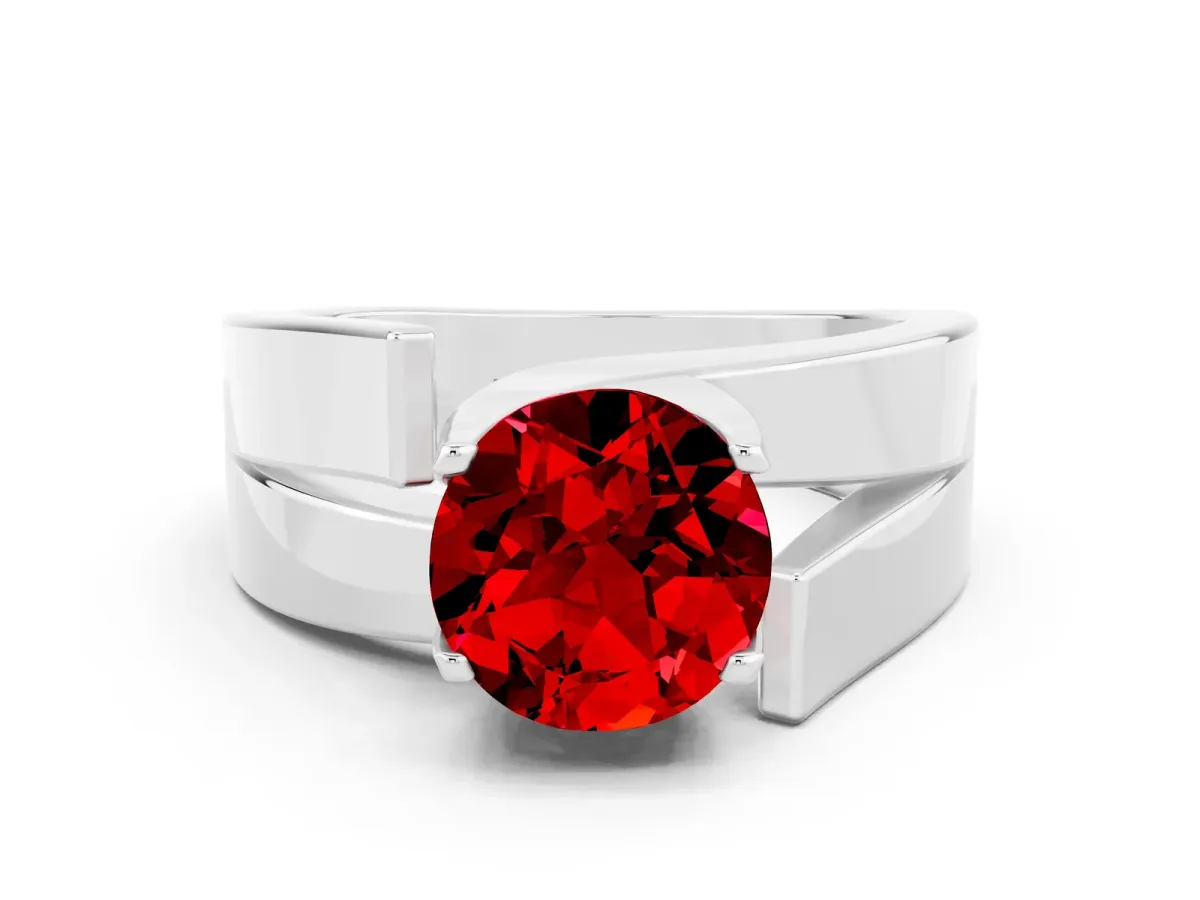 Modern Tension Set Round Cut Ruby Solitaire Wide Band Ring Platinum