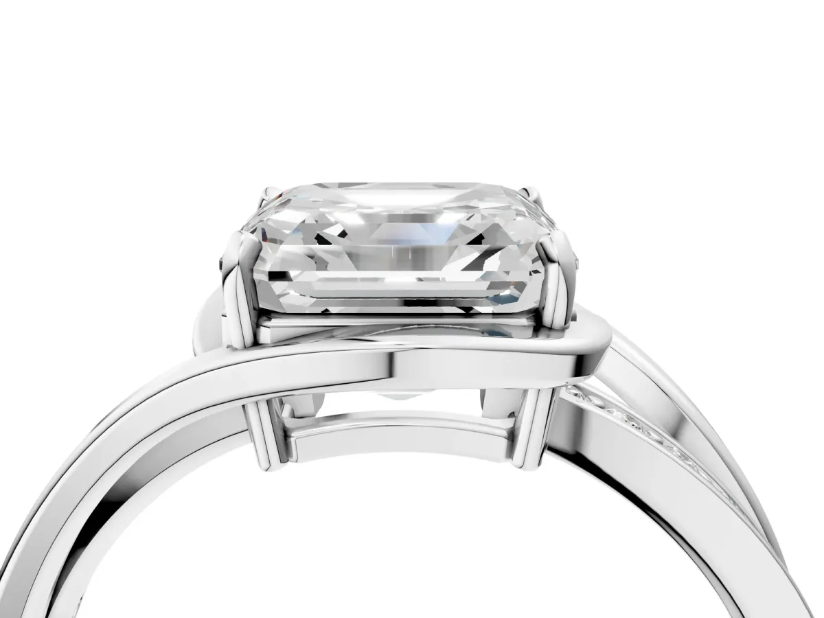 Asscher Cut Diamond Solitaire Ring with Split Shank and Prong Setting Platinum