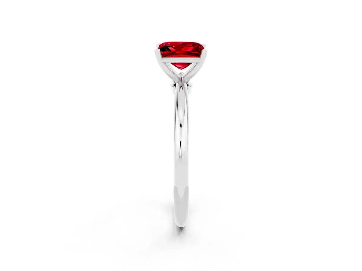 Princess Cut Ruby Solitaire Ring with Six-Prong Setting and Classic Band Silver