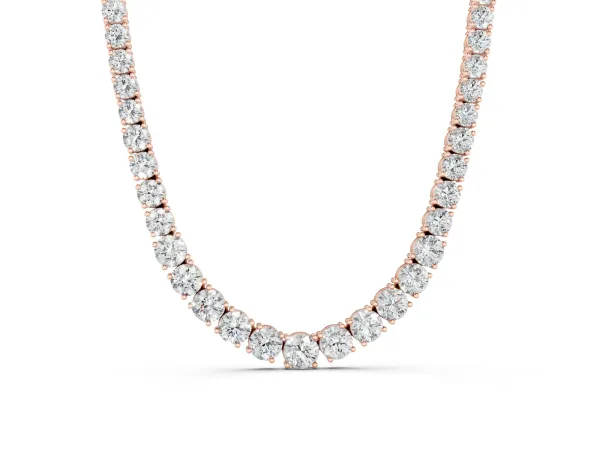 Round Diamond Tennis Necklace with Prong Setting Rose gold