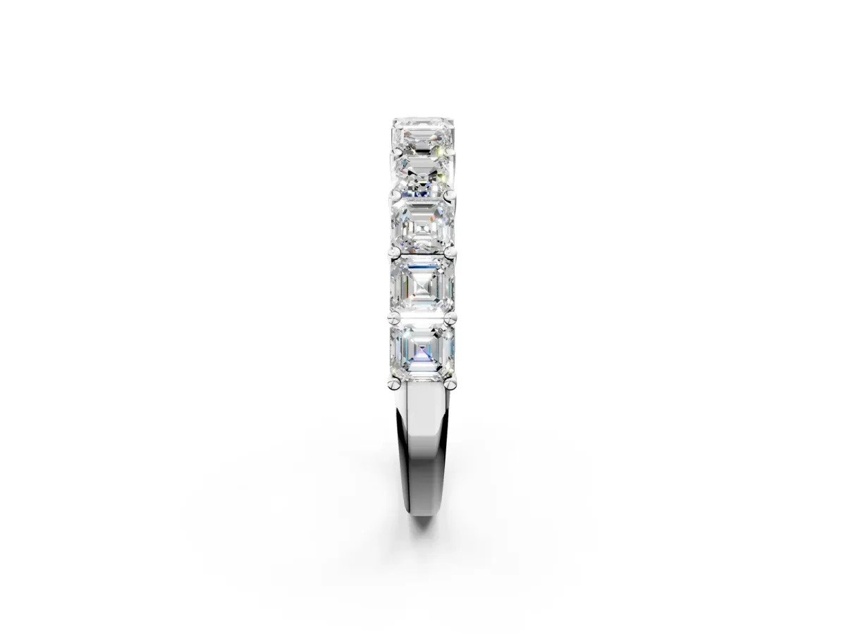 Asscher Cut Half Eternity Band with Shared Prong Setting Platinum