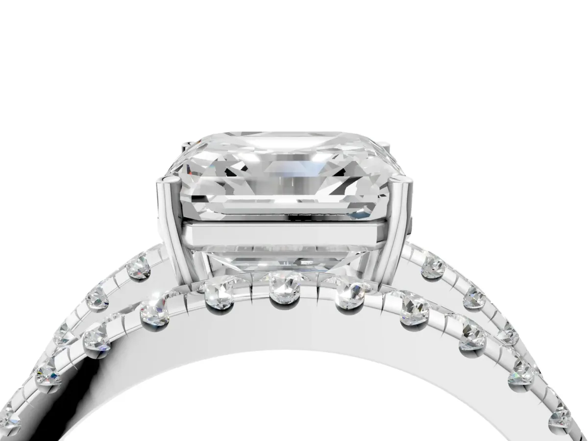 Asscher Cut Solitaire Split Shank Pave Diamond Ring Platinum