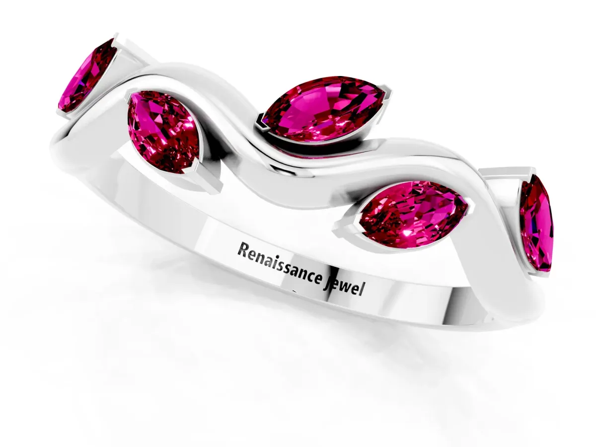 Marquise Garnet Twisted Band with Prong Setting Platinum