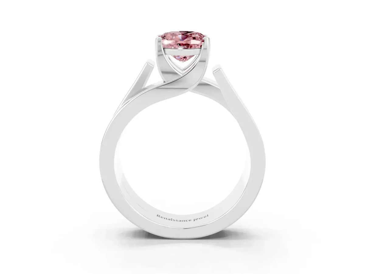 Modern Tension Set Oval Cut Morganite Solitaire Wide Band Ring Silver