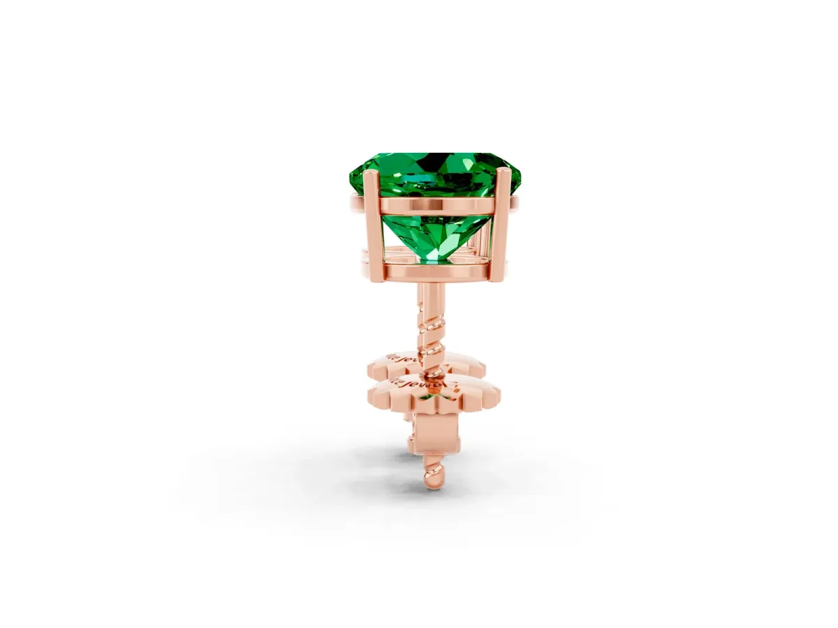 Round Cut Emerald Stud Earrings Rose gold