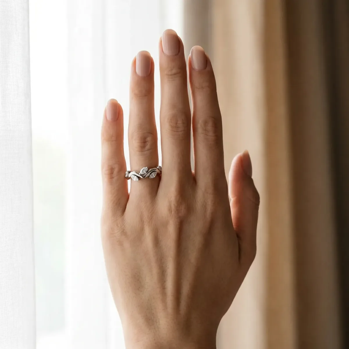 Marquise Diamond Twisted Band with Prong Setting Platinum