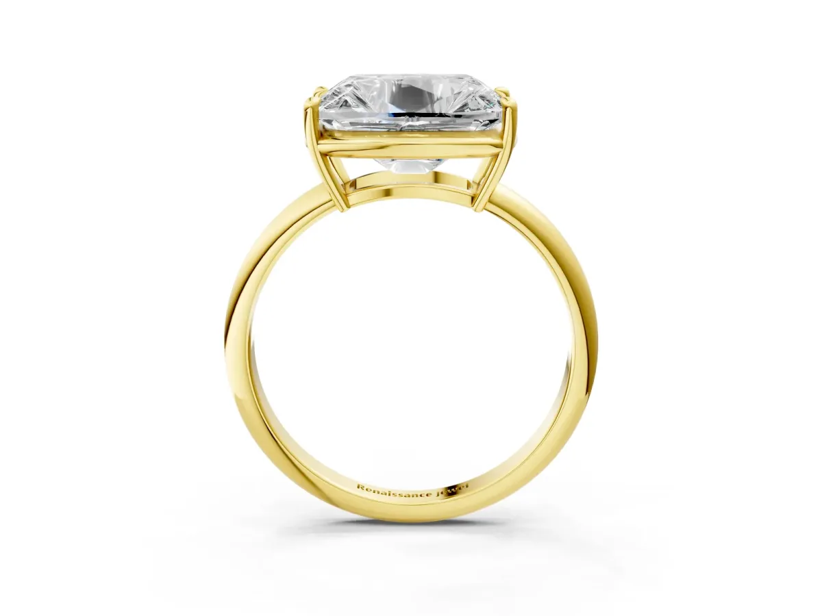 Old Mine Elongated Cushion Diamond East-West Bezel Set Four Claw Solitaire Ring Yellow gold