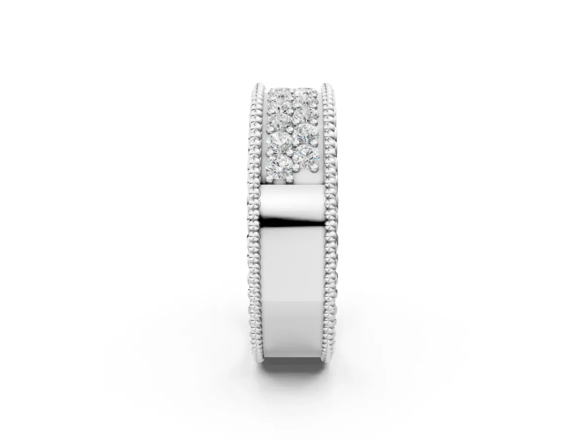 Round Cut Diamond Pave Eternity Band with Bead Prong Setting Silver