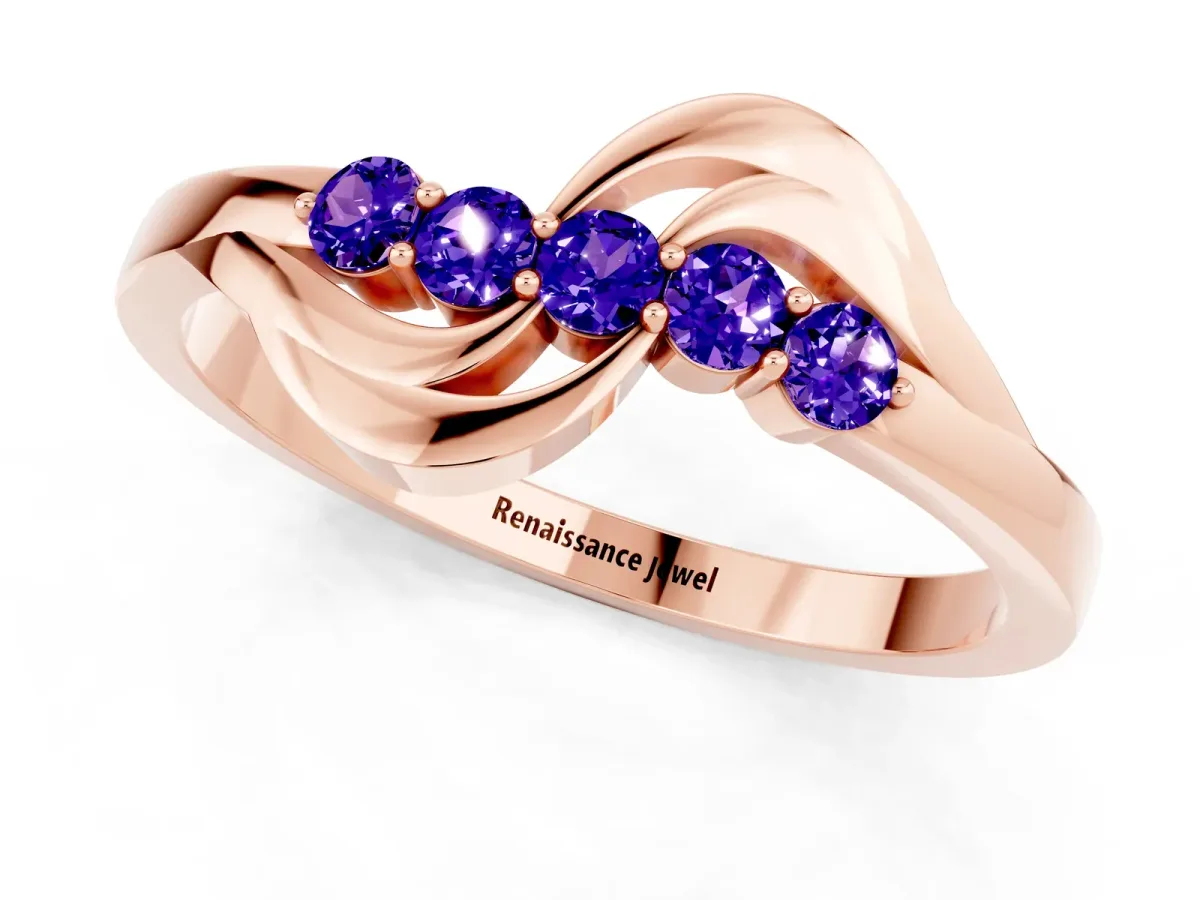 Five-Stone Round Tanzanite Crossover Band with Prong Setting Rose gold