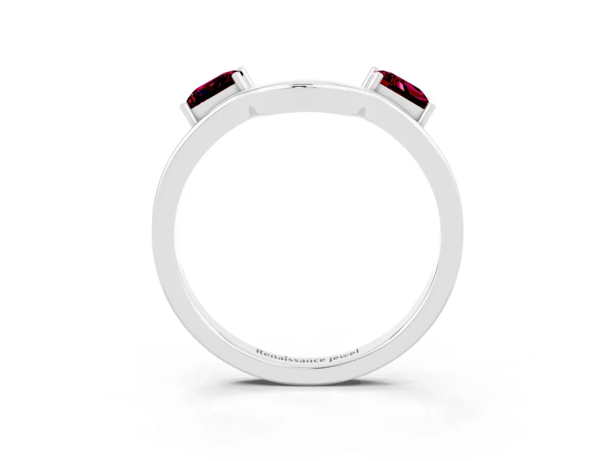 Princess Cut Garnet Two-Stone Open Band Ring with Four-Prong Setting Silver