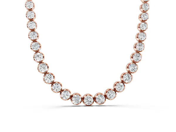 Round Brilliant Diamond Tennis Necklace with Prong Setting Rose gold