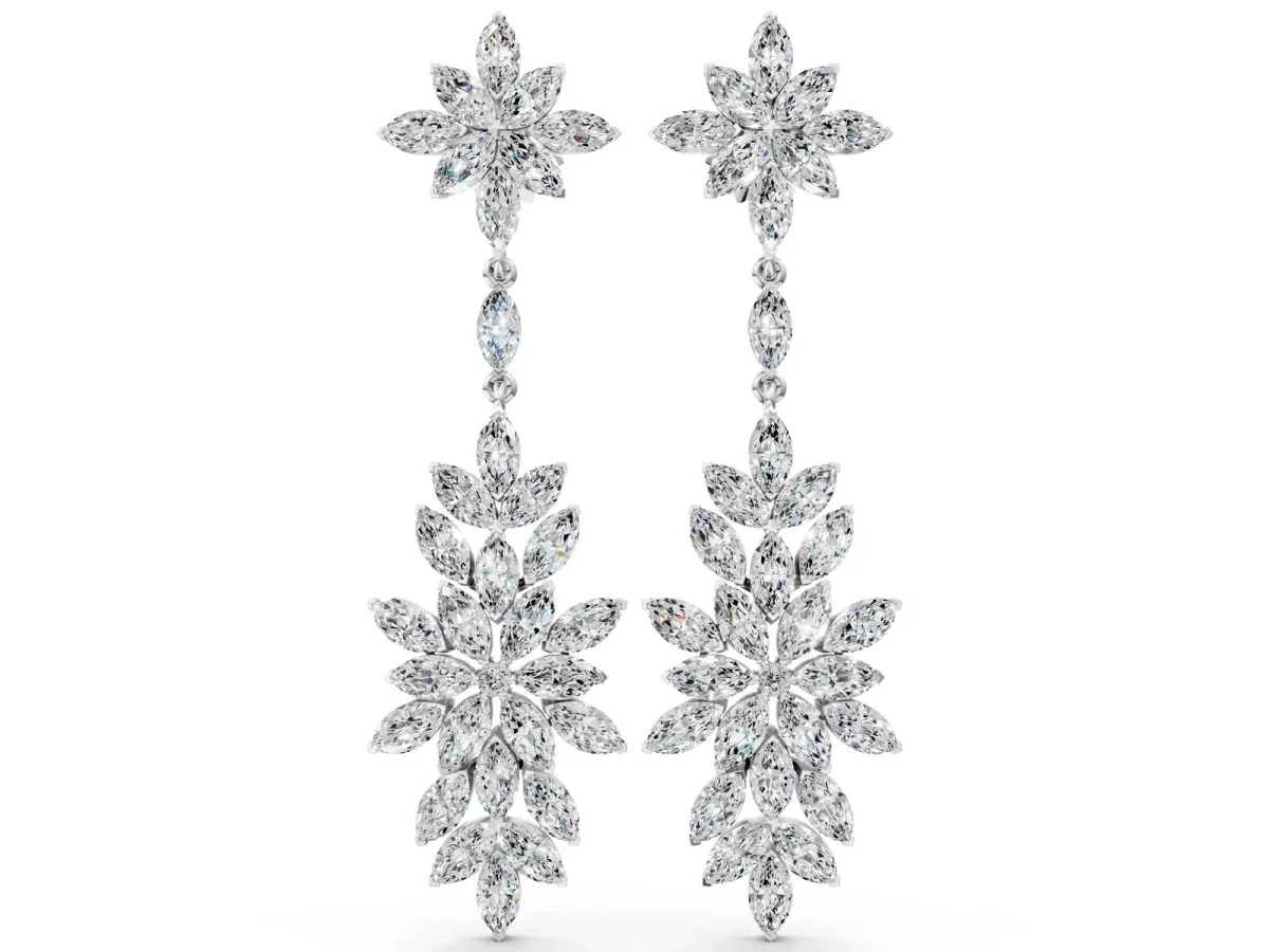 Marquise Diamond Floral Dangle Earrings Platinum