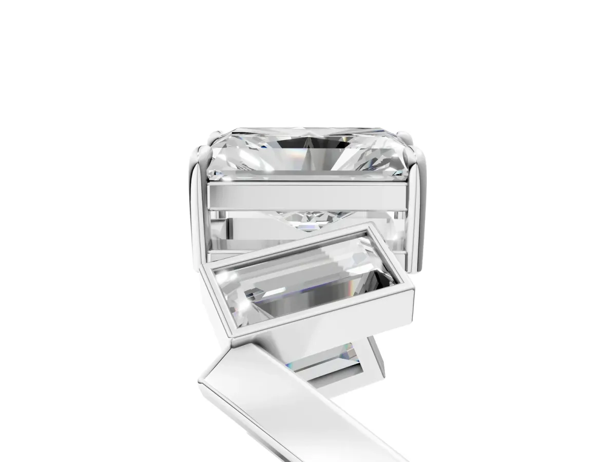 Radiant Diamond Geometric Side Stone Engagement Ring Silver