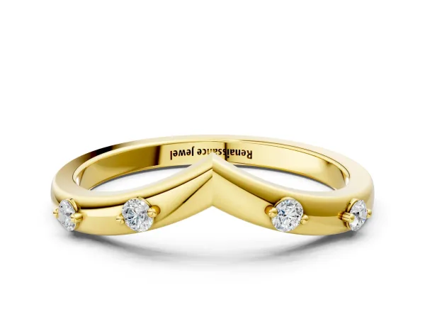 Diamond Chevron Band with Round Stones and Prong Setting Yellow gold