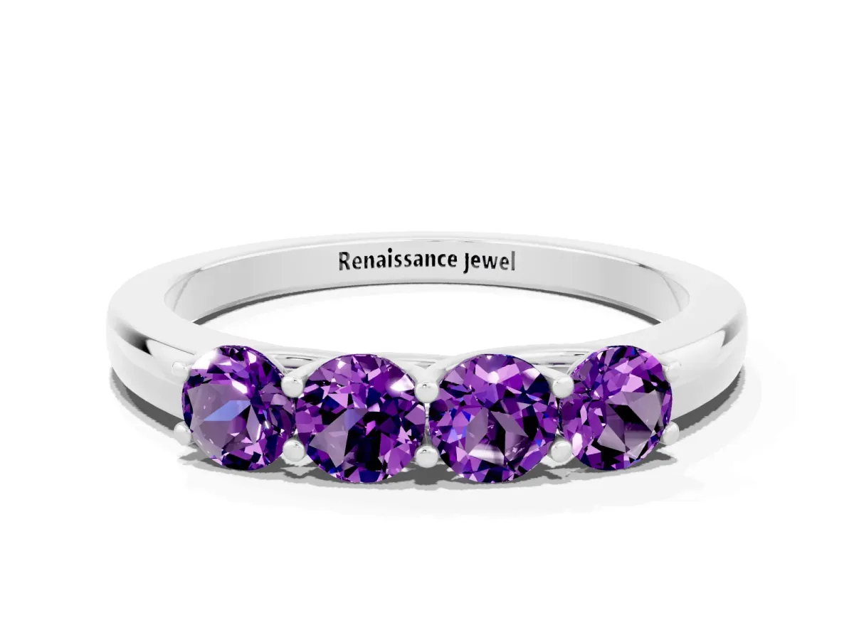 Four-Stone Round Amethyst Prong-Set Band Platinum