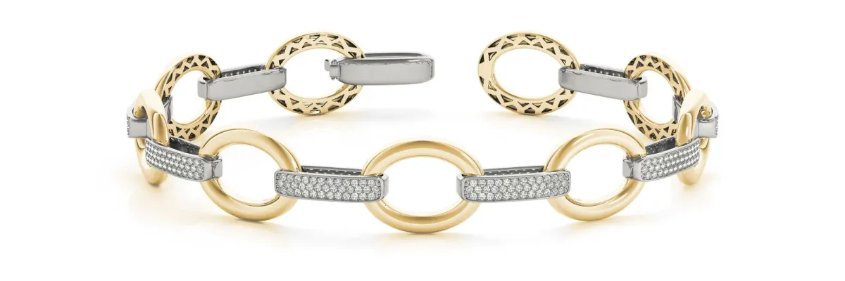 Pavé Round Stone Open Link Bracelet with Bezel Setting Yellow gold