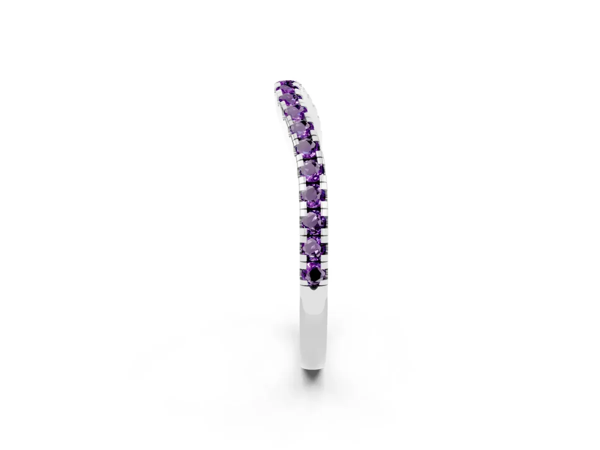Round Amethyst Pavé Half Eternity Band with Shared Prong Setting Silver