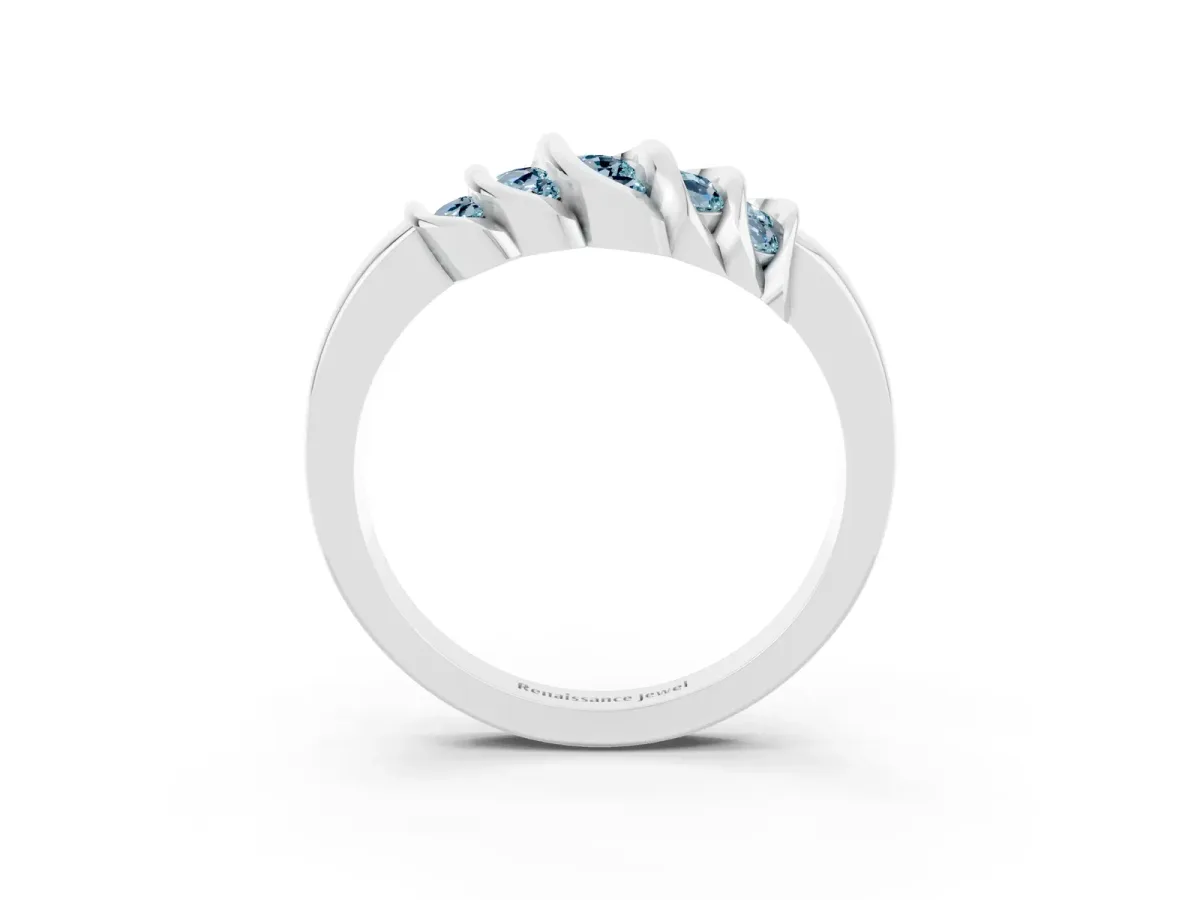 Round Aquamarine Multi-Row Crossover Band Platinum
