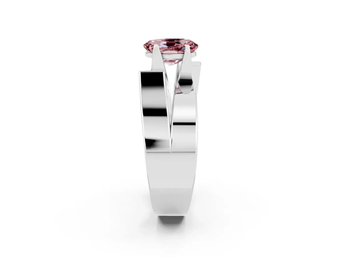 Modern Tension Set Oval Cut Morganite Solitaire Wide Band Ring Silver