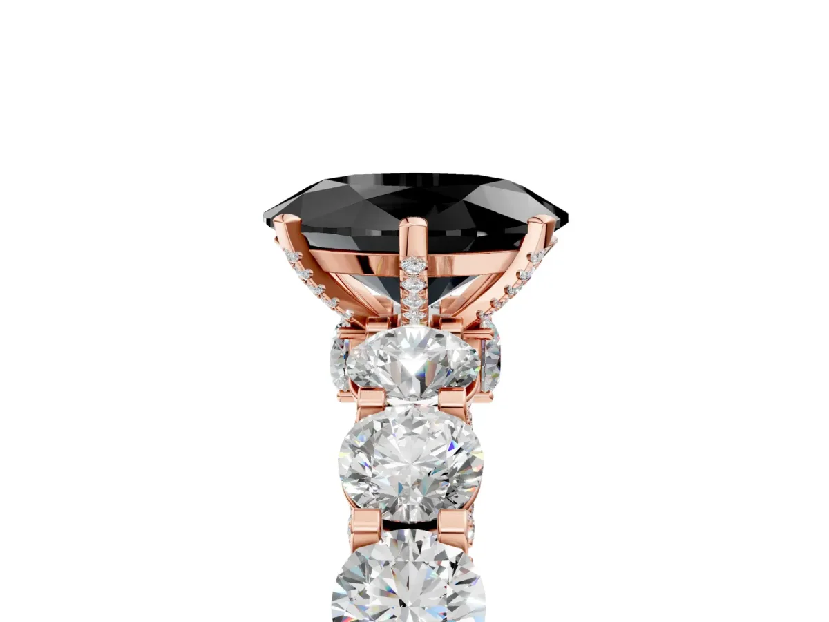 Fancy Black Oval Cut Diamond Side Stone Engagement Ring with Four-Prong Setting Rose gold