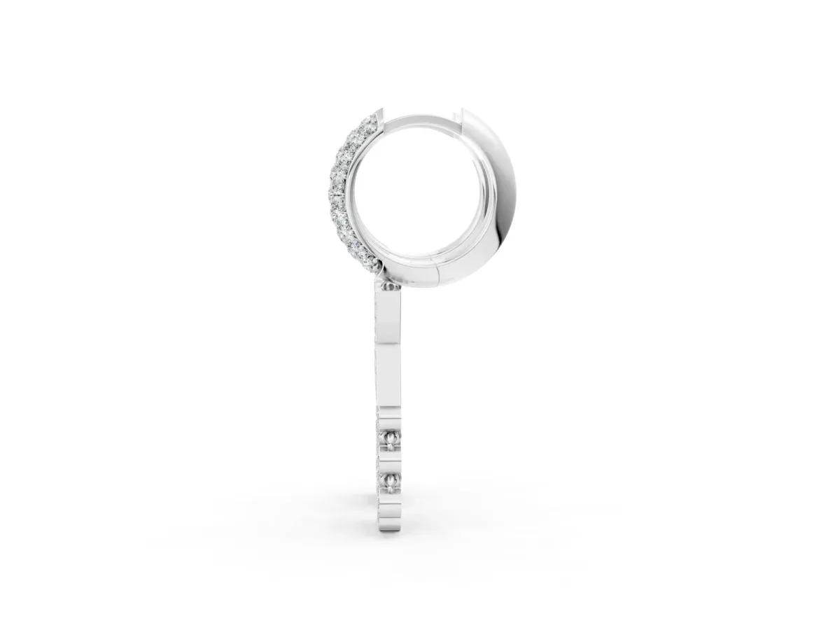 Round Diamond Initial X Huggie Hoop Earrings Silver