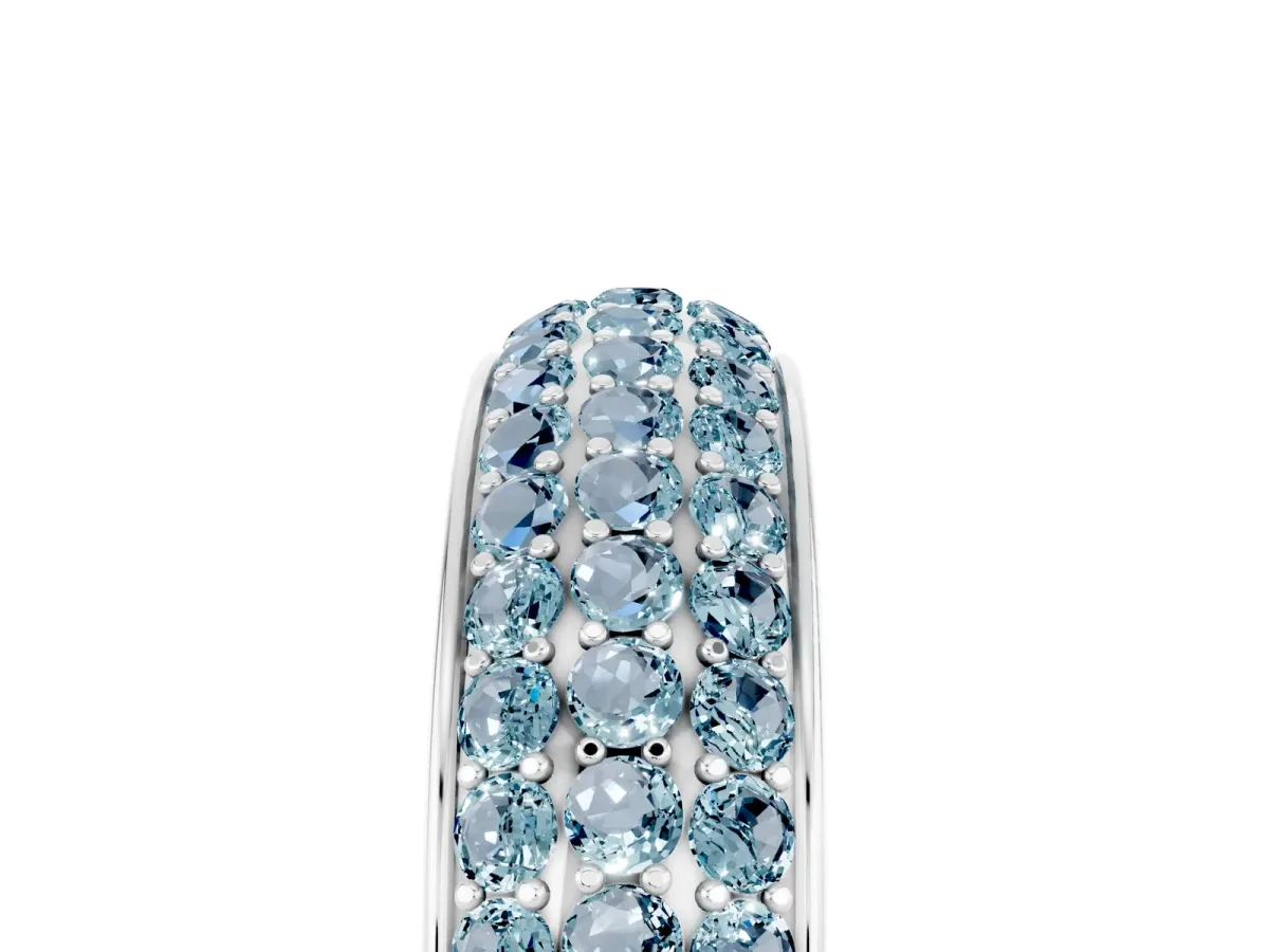 Three-Row Round Aquamarine Eternity Band with Shared Prong Setting Platinum