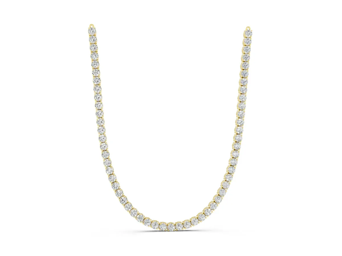 Round Diamond Tennis Necklace with Four-Prong Setting Yellow gold
