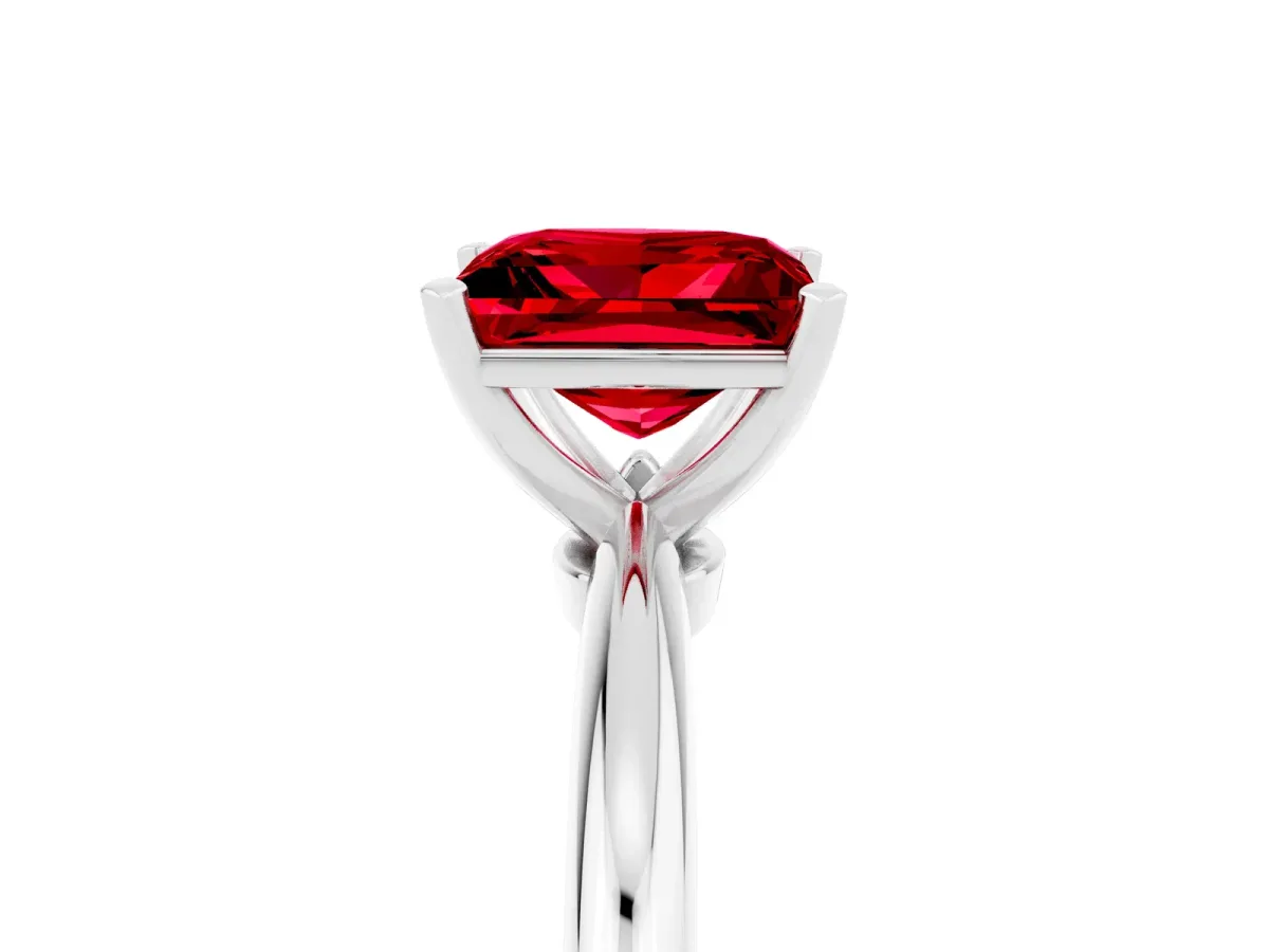 Princess Cut Ruby Solitaire Ring with Six-Prong Setting and Classic Band Silver