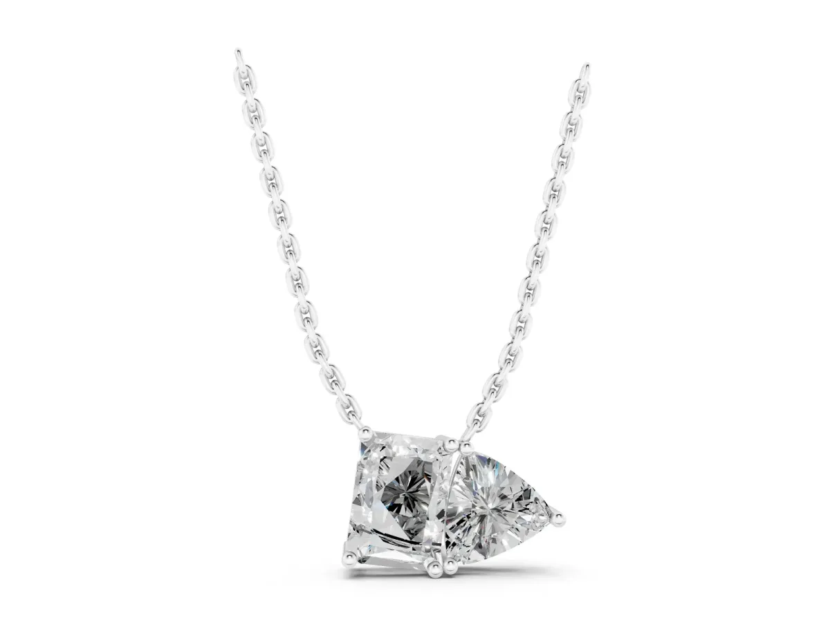 Radiant and Trillion Diamond Two-Stone Pendant with Prong Setting Silver