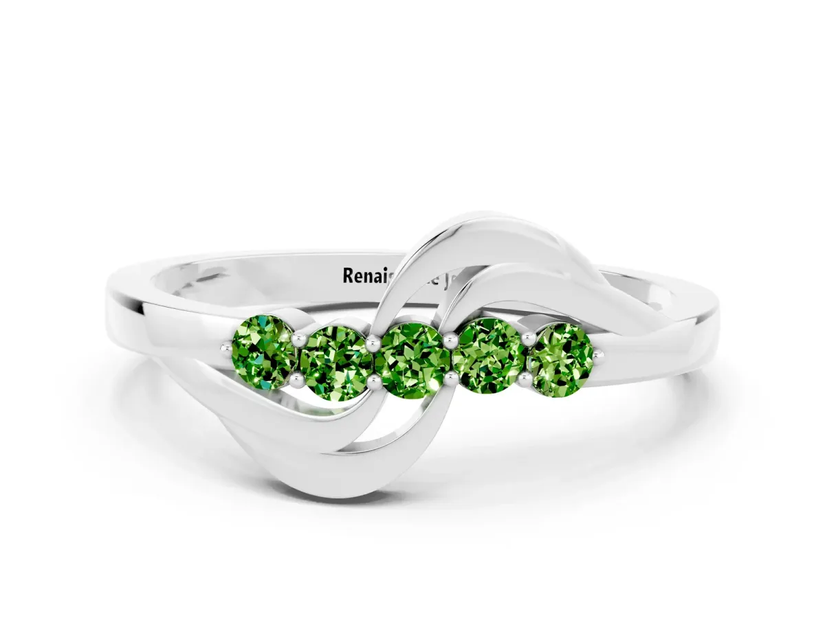 Five-Stone Round Peridot Crossover Band with Prong Setting White gold