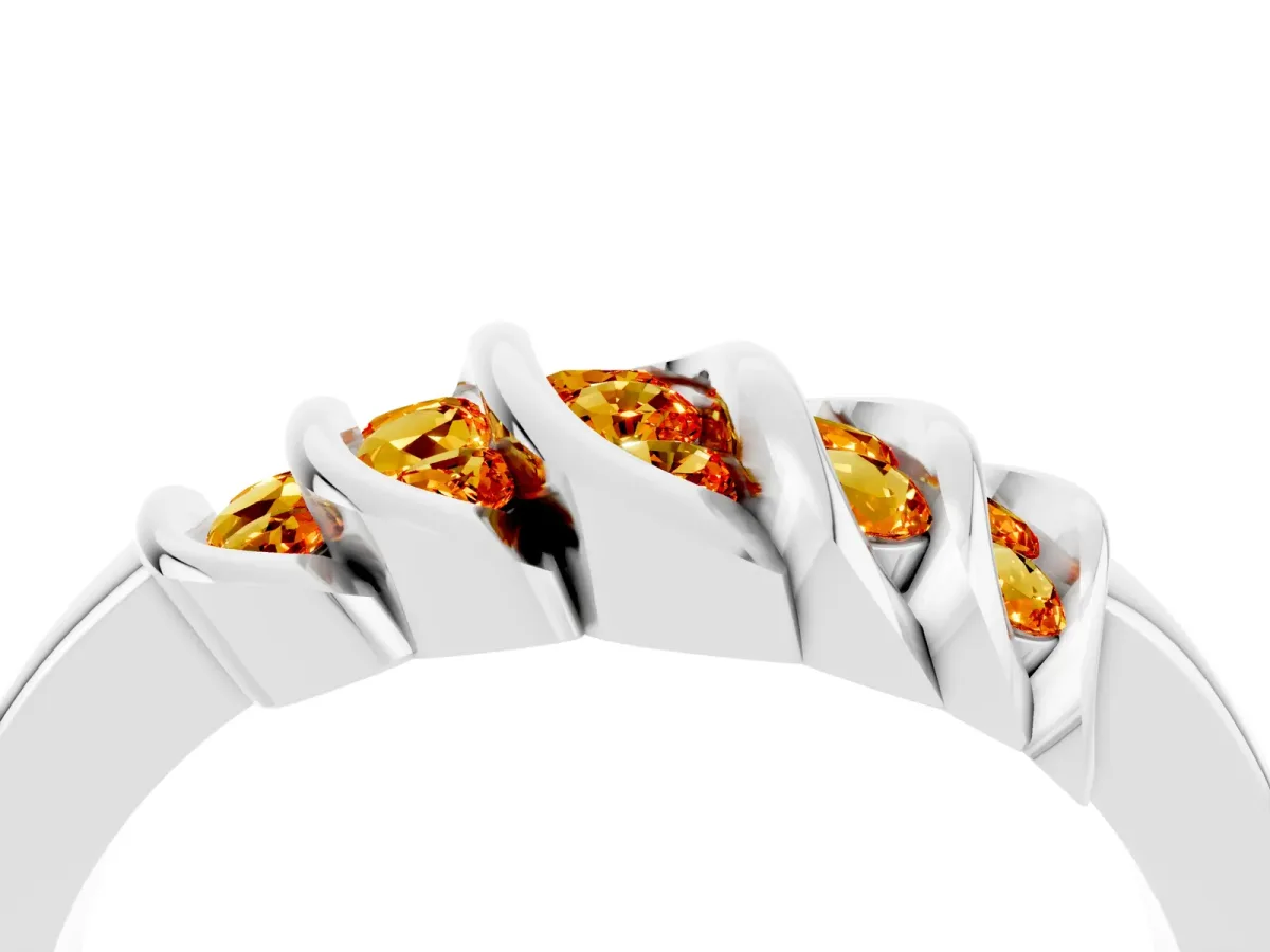 Round Citrine Multi-Row Crossover Band Platinum