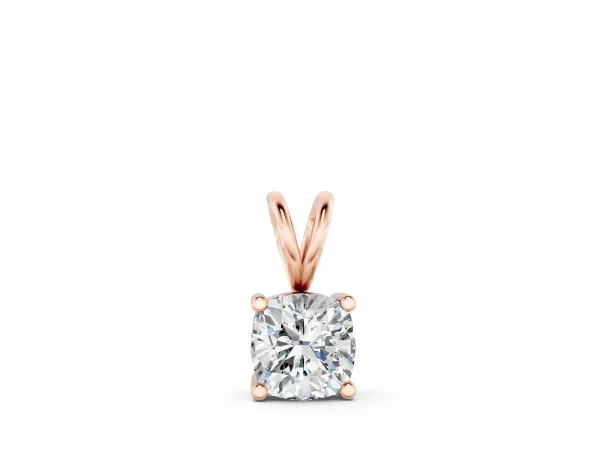 Cushion Solitaire Diamond Prong Pendant Rose gold