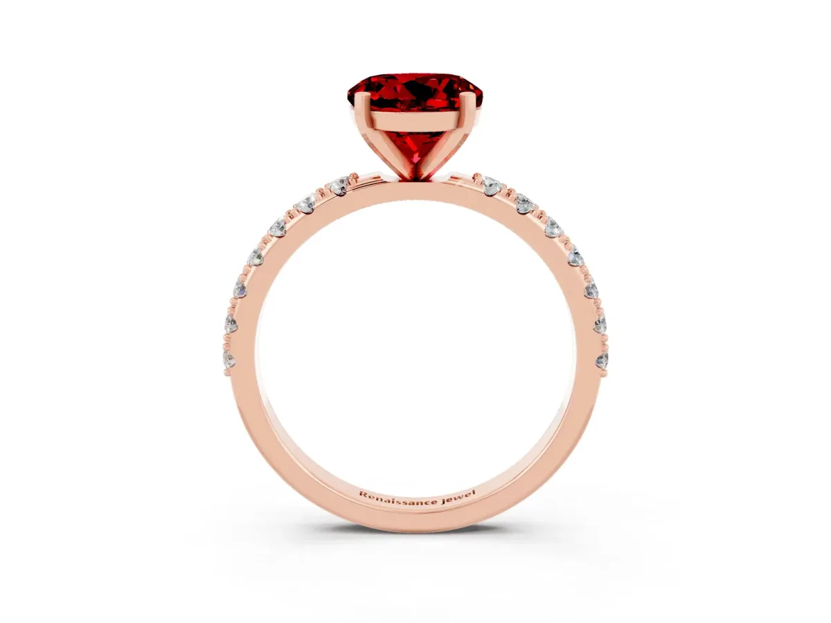 Round Cut Ruby Solitaire Pavé Band with Four-Prong Setting Rose gold
