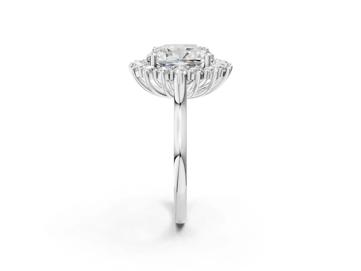 Cushion Diamond Halo Engagement Ring with Round Diamond Accents White gold